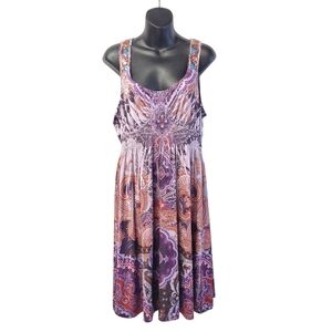 Unity Paisley Print Beaded Embellished/Embroidered Strap Boho Soft Dress Size L